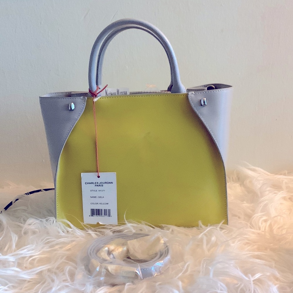 NWT Charles Jourdan Paris yellow and gray Yelcom Bucket bag